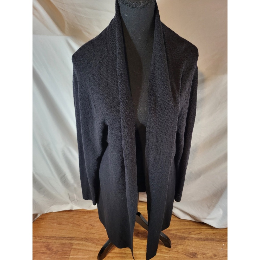 Eileen Fisher Size XL 100% Wool Lightweight Black Open Front Cardigan Sweater